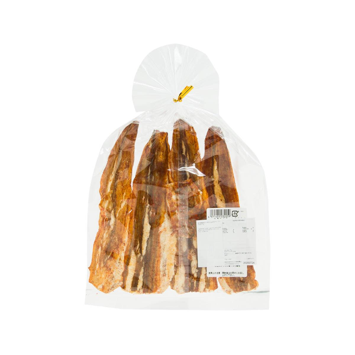 Chili pepper conger eel roll bag with barcode label and browned eel strips