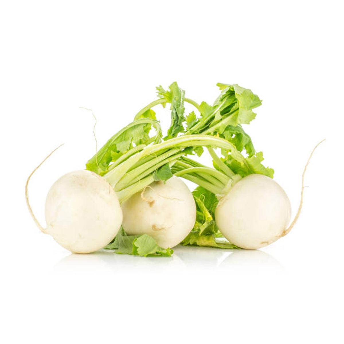 White Swedish turnips with fresh green tops, 250g