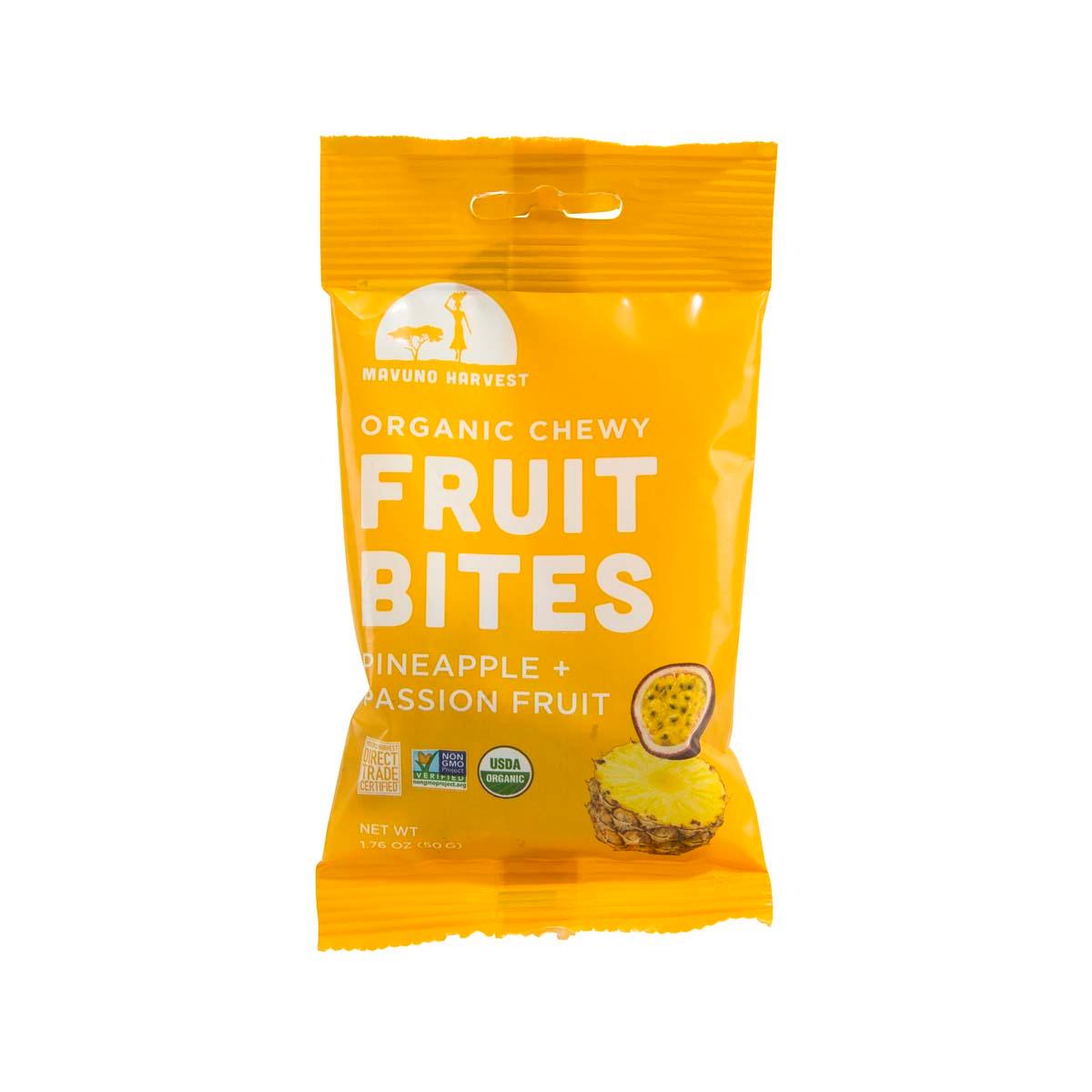 Organic chewy fruit bites pouch, Pineapple + Passion Fruit, 55 g