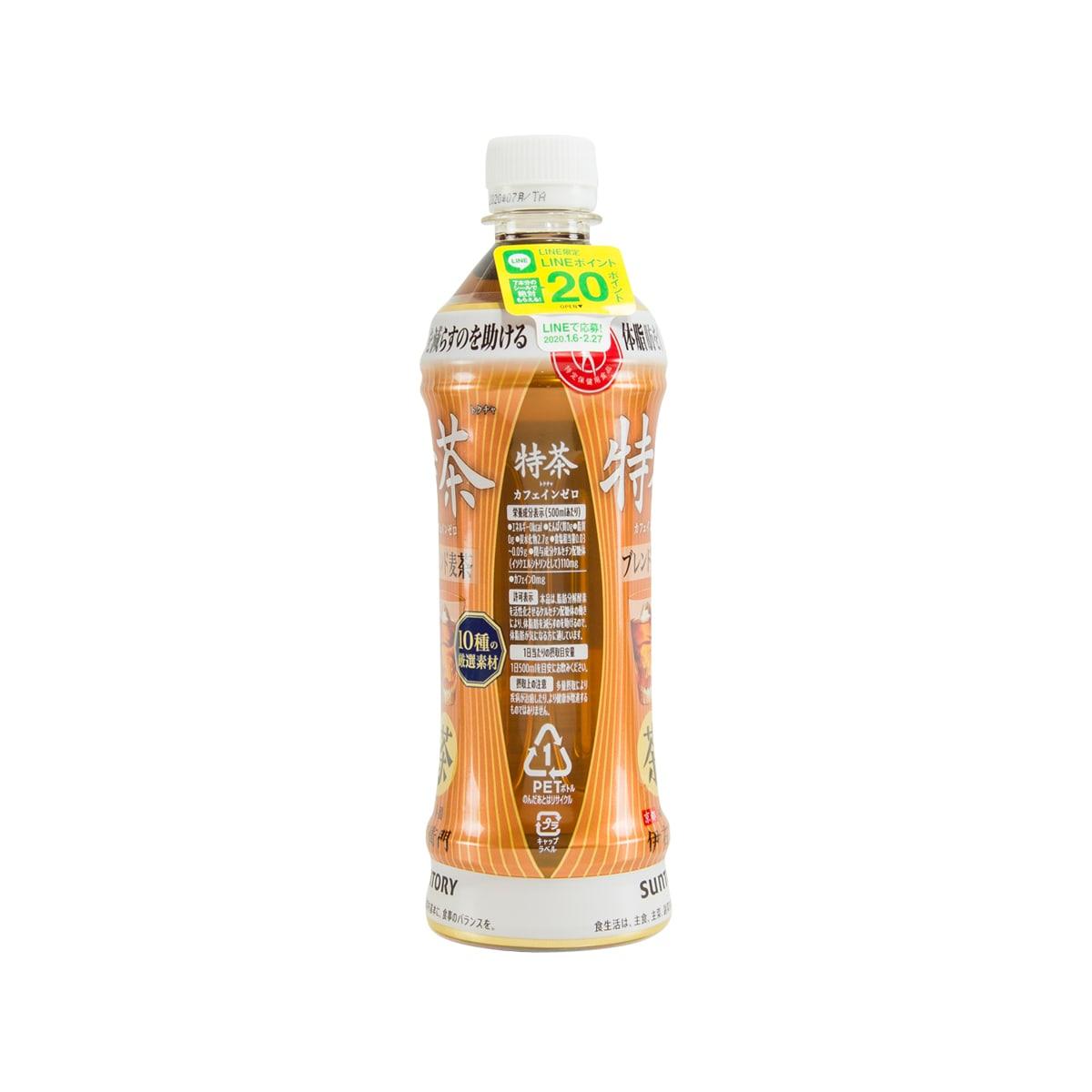 SUNTORY Tokucha blend barley tea PET bottle, 500 mL, back label view