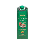 MORIYAMA Cocoa Drink carton, 1000g, green with green screw cap and cocoa cup graphics.
