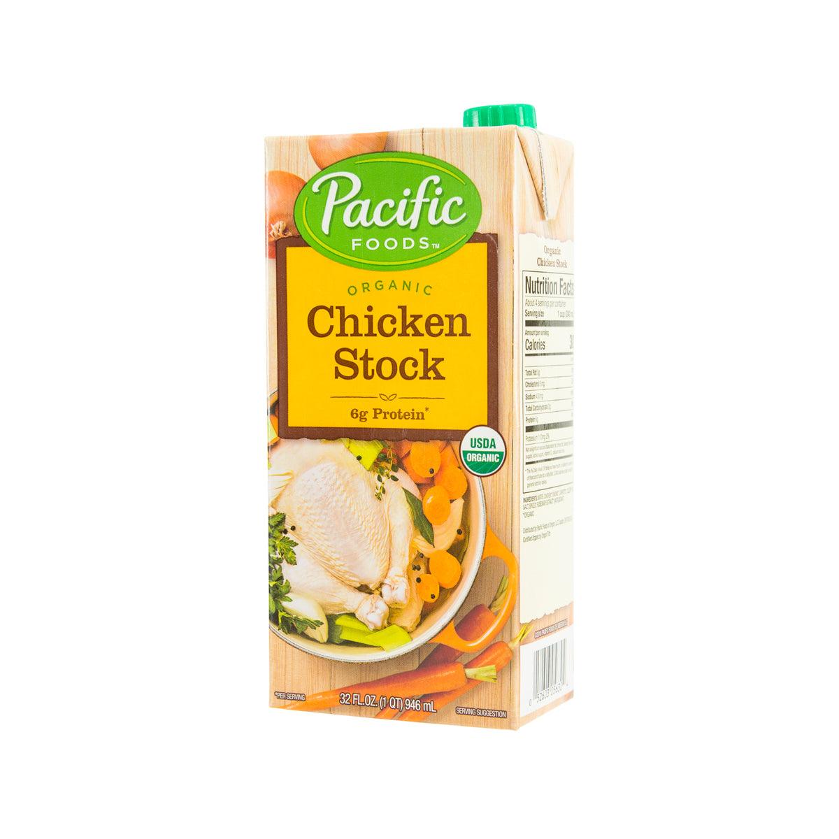 PACIFIC Organic chicken stock carton, side panel with product information
