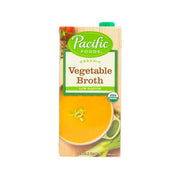 Organic low-sodium vegetable broth pouch with green screw cap