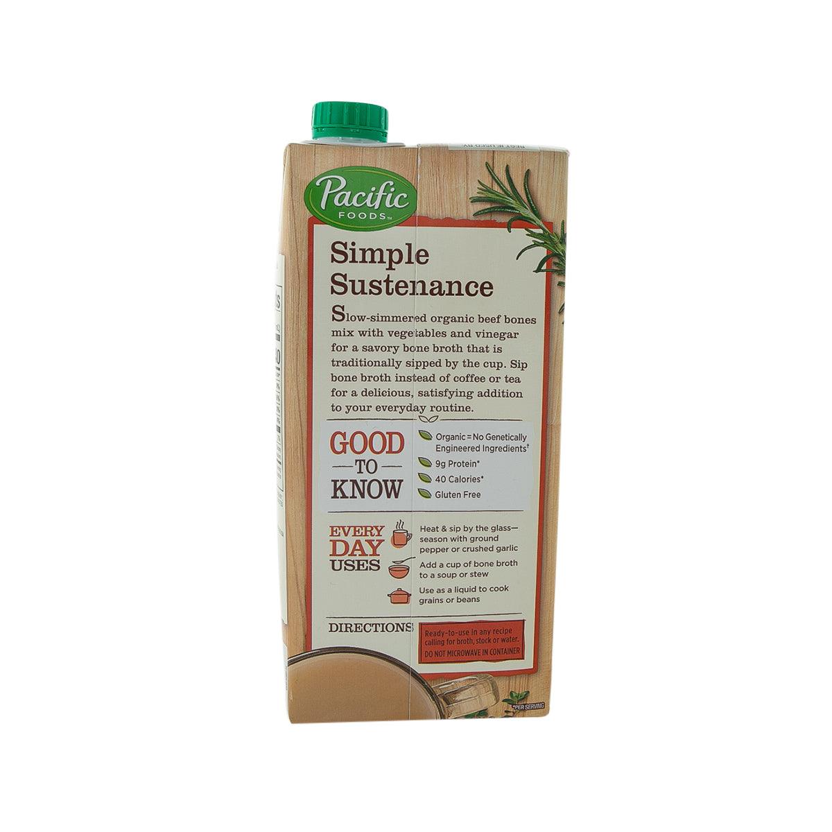 Organic beef bone broth carton back side with directions text and green cap