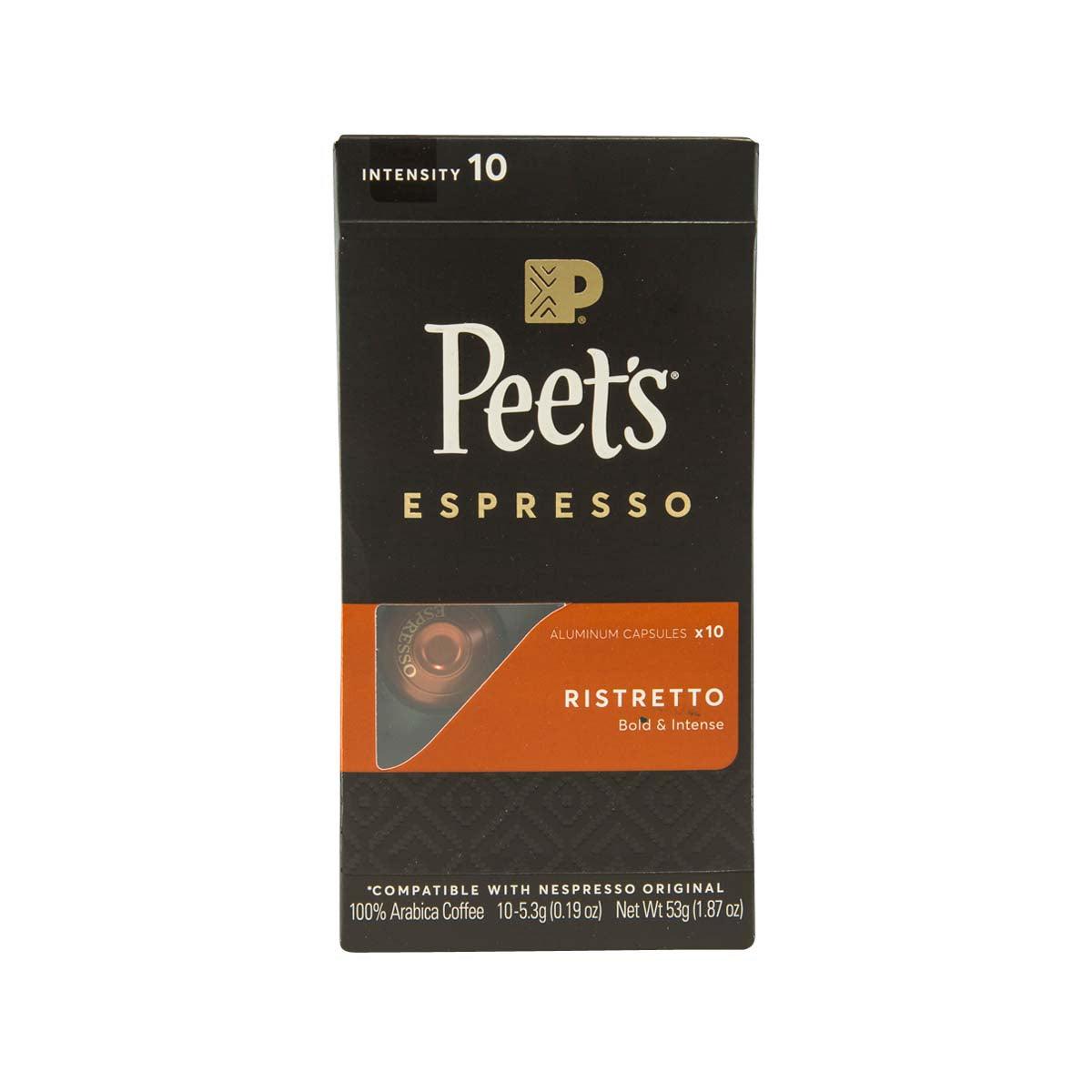 Peet's ristretto espresso capsule box, Intensity 10, 10 aluminum capsules