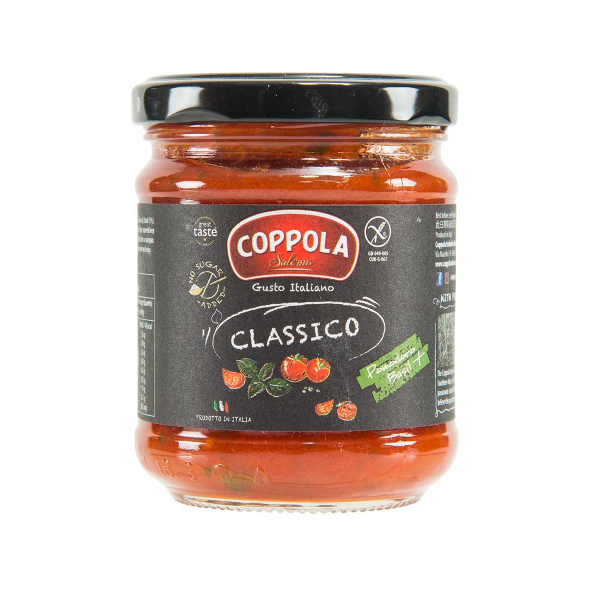COPPOLA Classico tomato and basil pasta sauce in glass jar with black lid