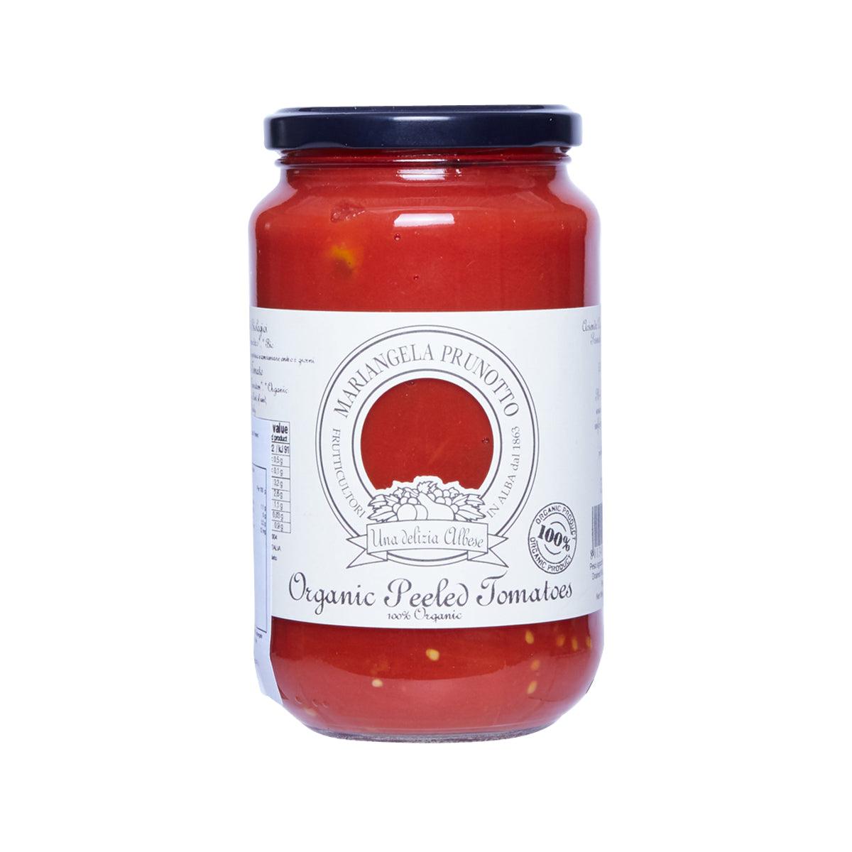 PRUNOTTO jar of organic peeled tomatoes, red puree, sealed blue lid