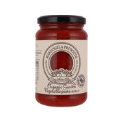 PRUNOTTO organic garden vegetable pasta sauce jar with red sauce, glass lid