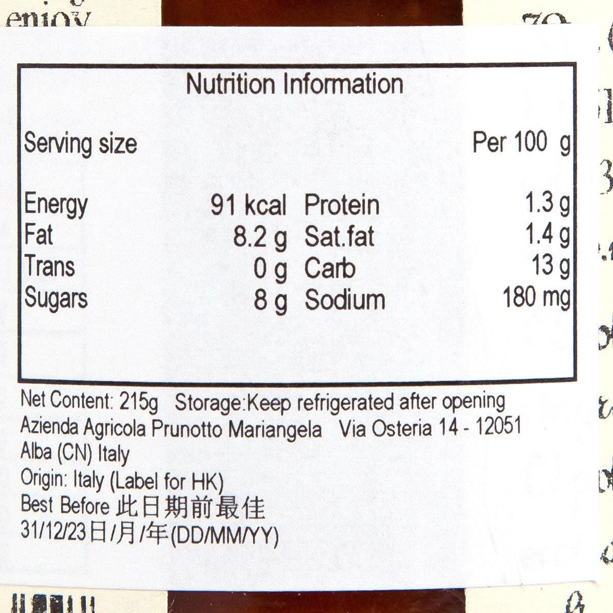 Nutrition information panel for tomato and apple pasta sauce, per 100g values