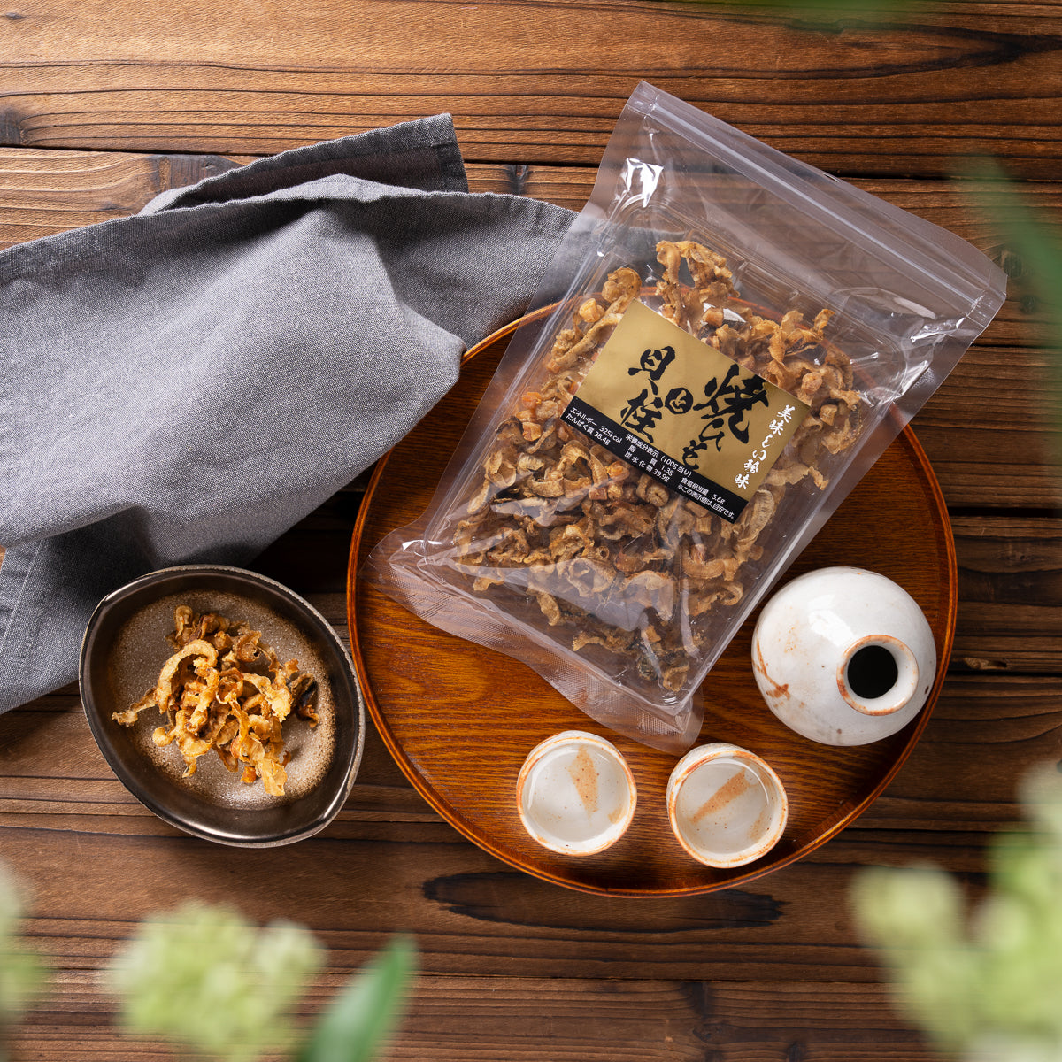 OKABE dried scallop strings bag with dried pieces visible