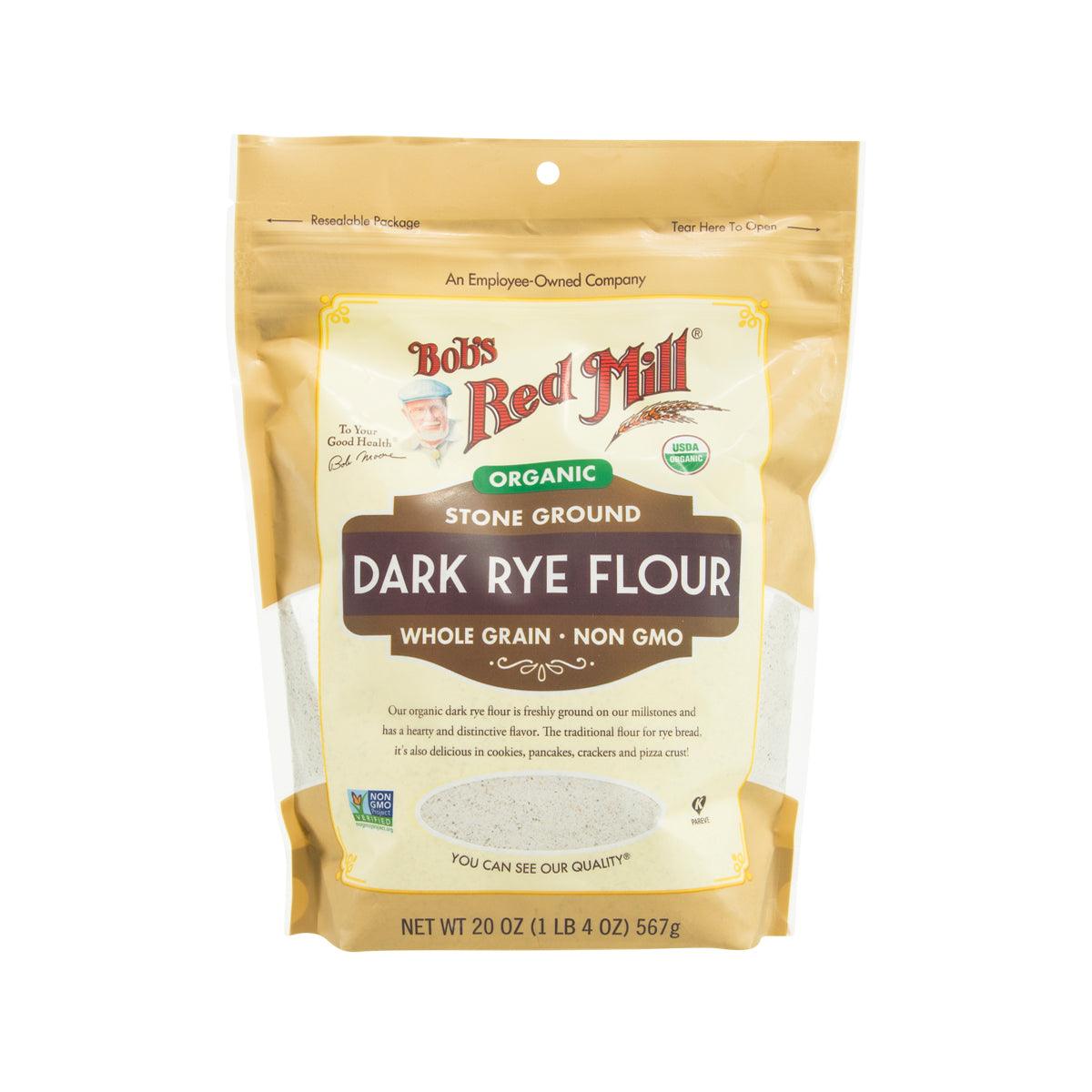 Organic dark rye flour pouch, whole grain non-GMO, 567 g net wt.