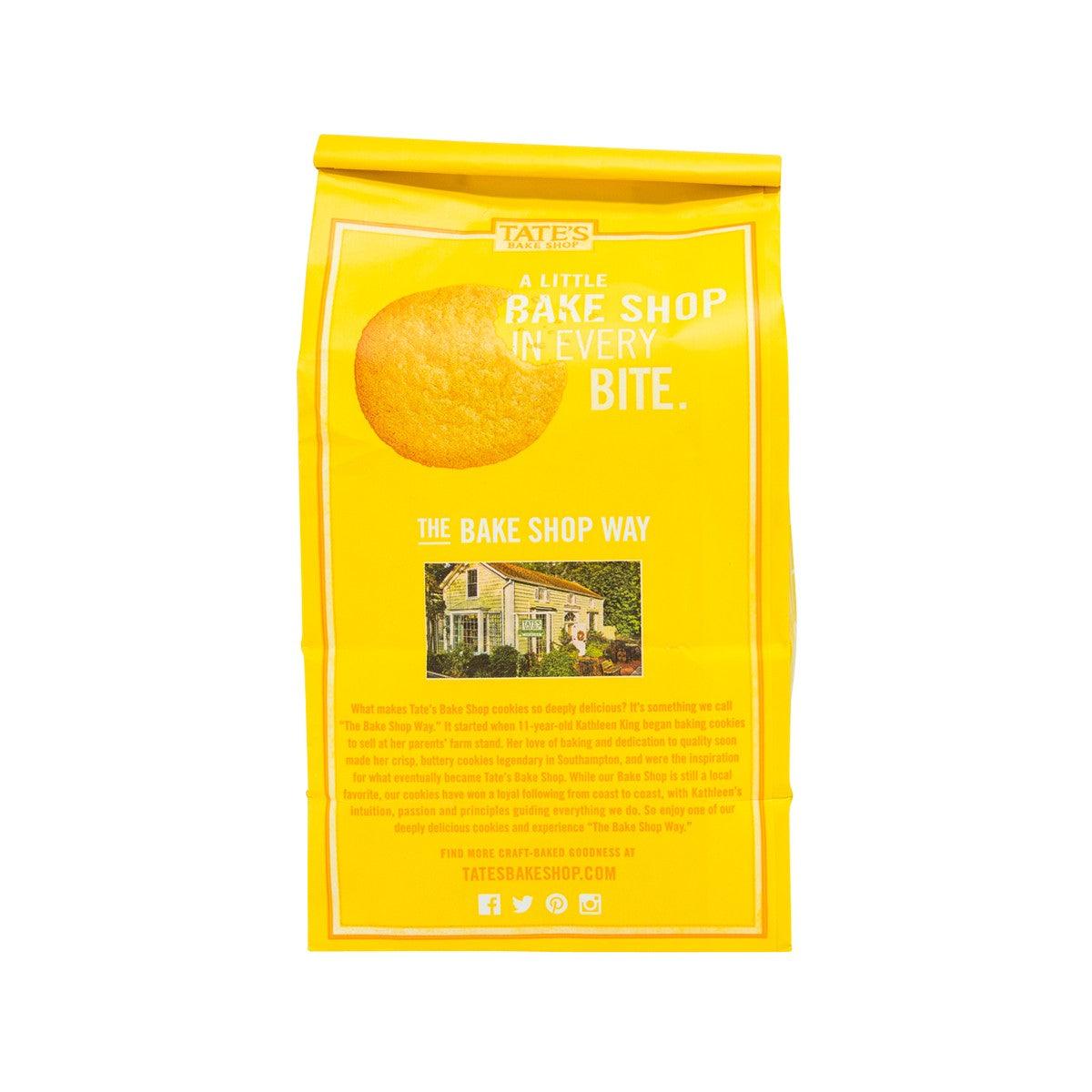 Lemon cookie bag back with brand and ingredient text, 198g pouch by TATE'S