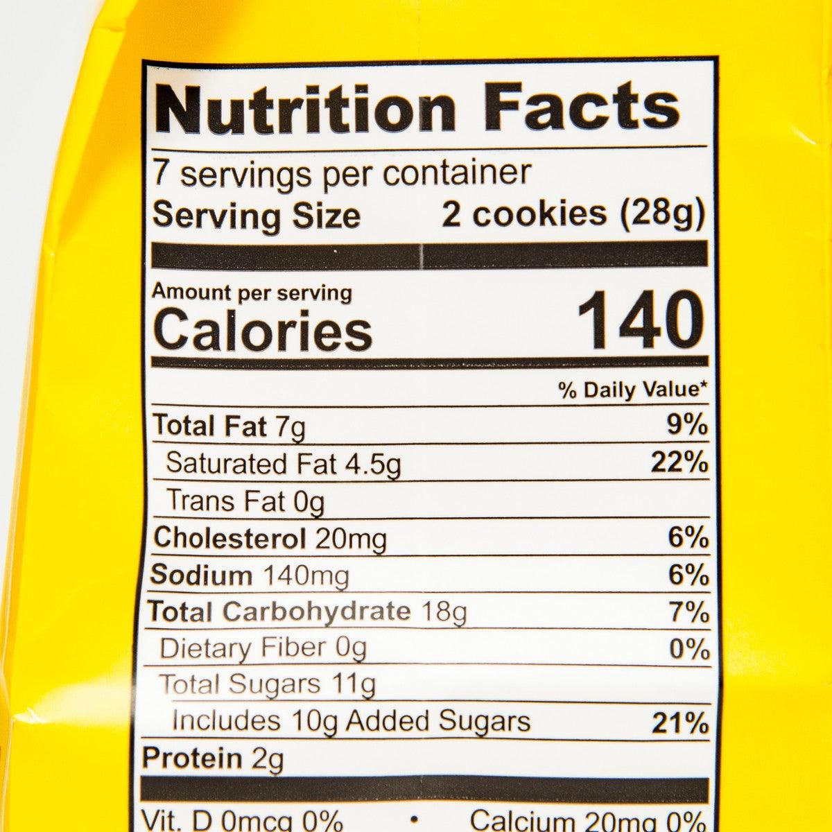 Nutrition Facts panel close-up on lemon cookie pouch
