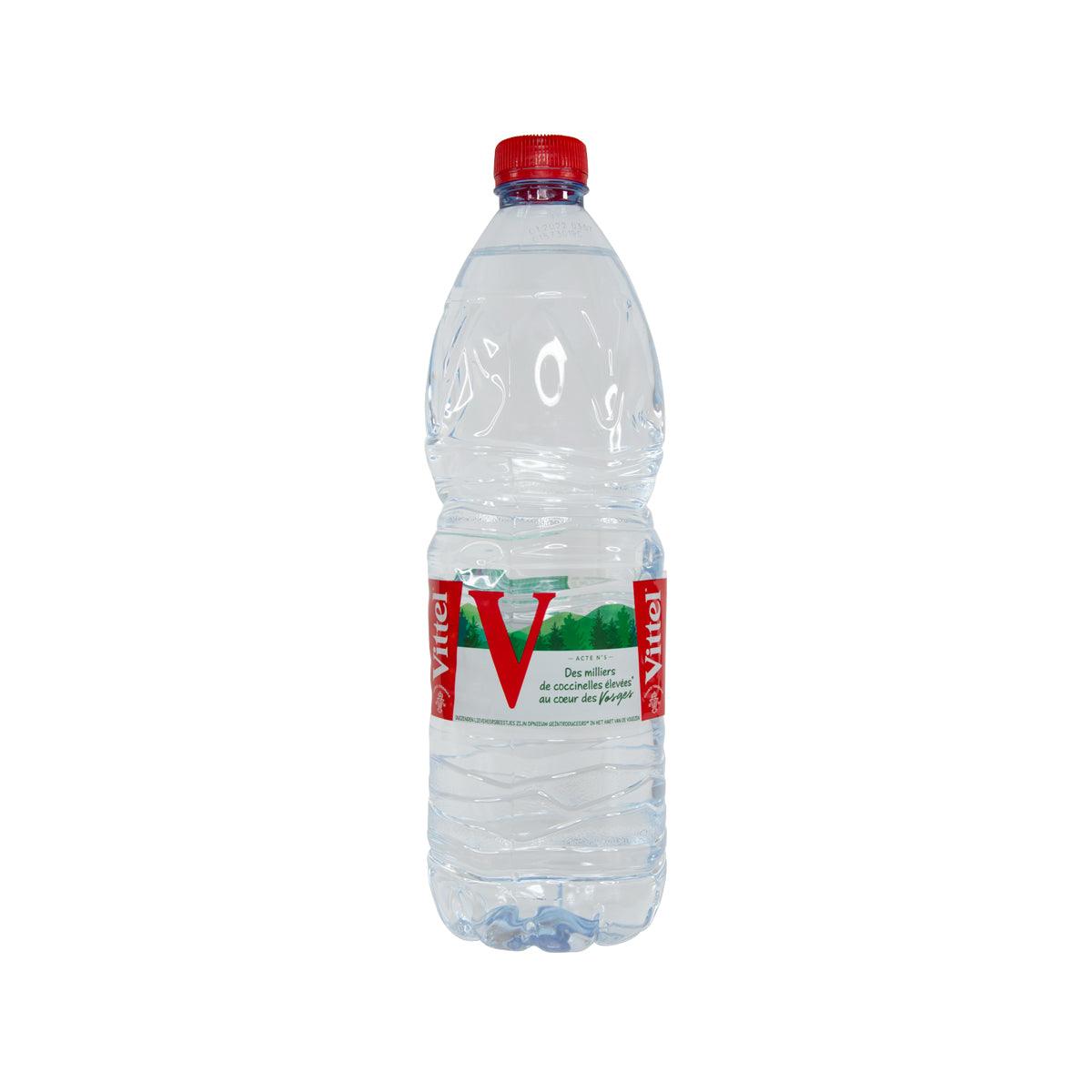 1L natural mineral water bottle with red cap and VITTEL logo label