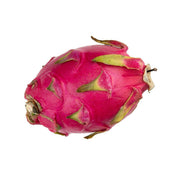 Dragon fruit, whole pink fruit with green scales and stem