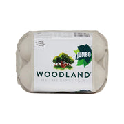 Woodland jumbo free range egg carton, six eggs, white paper pack