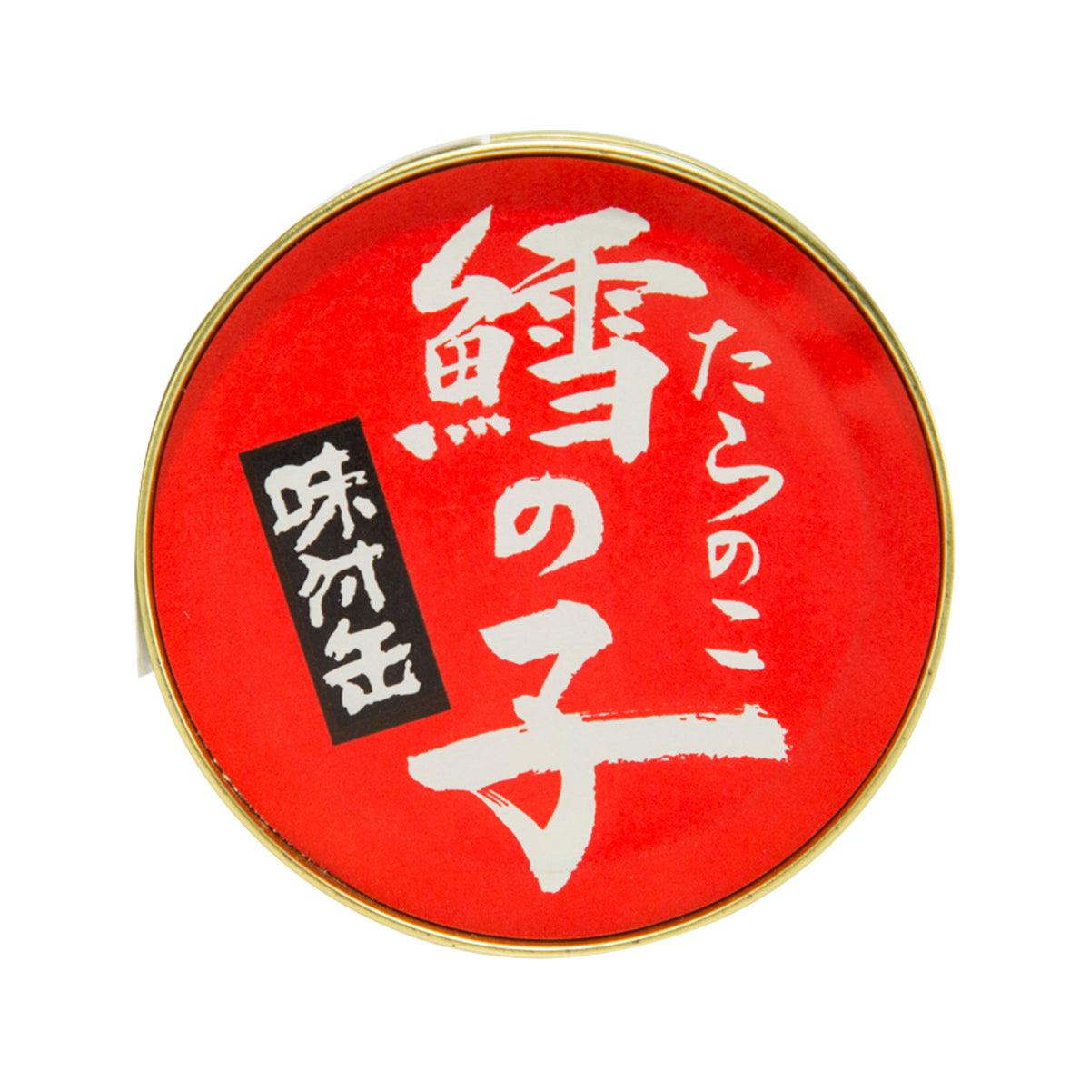 Soy sauce seasoned cod roe can with red top label