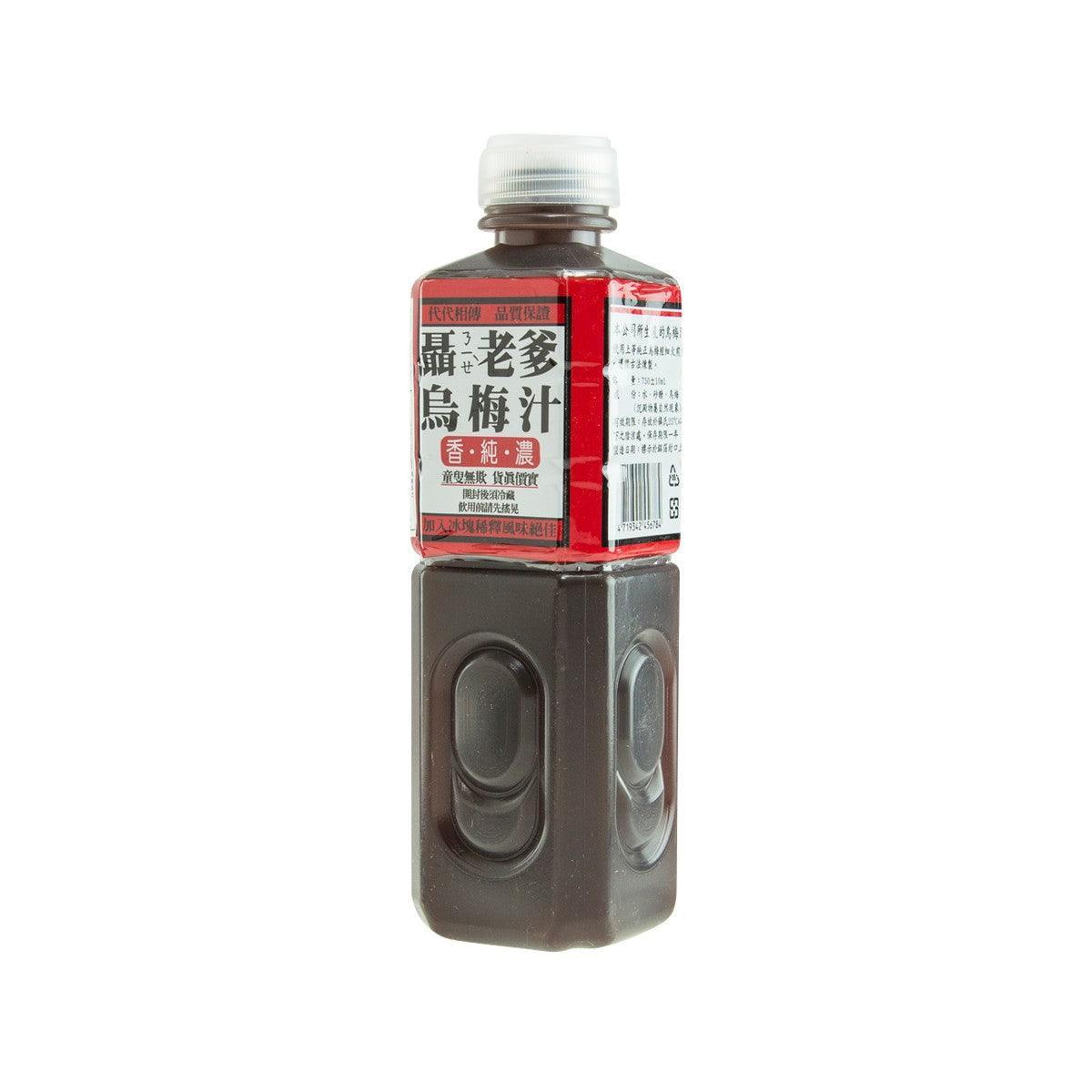 NIELAODIE plum juice bottle, 740 mL, dark bottle with red label and barcode