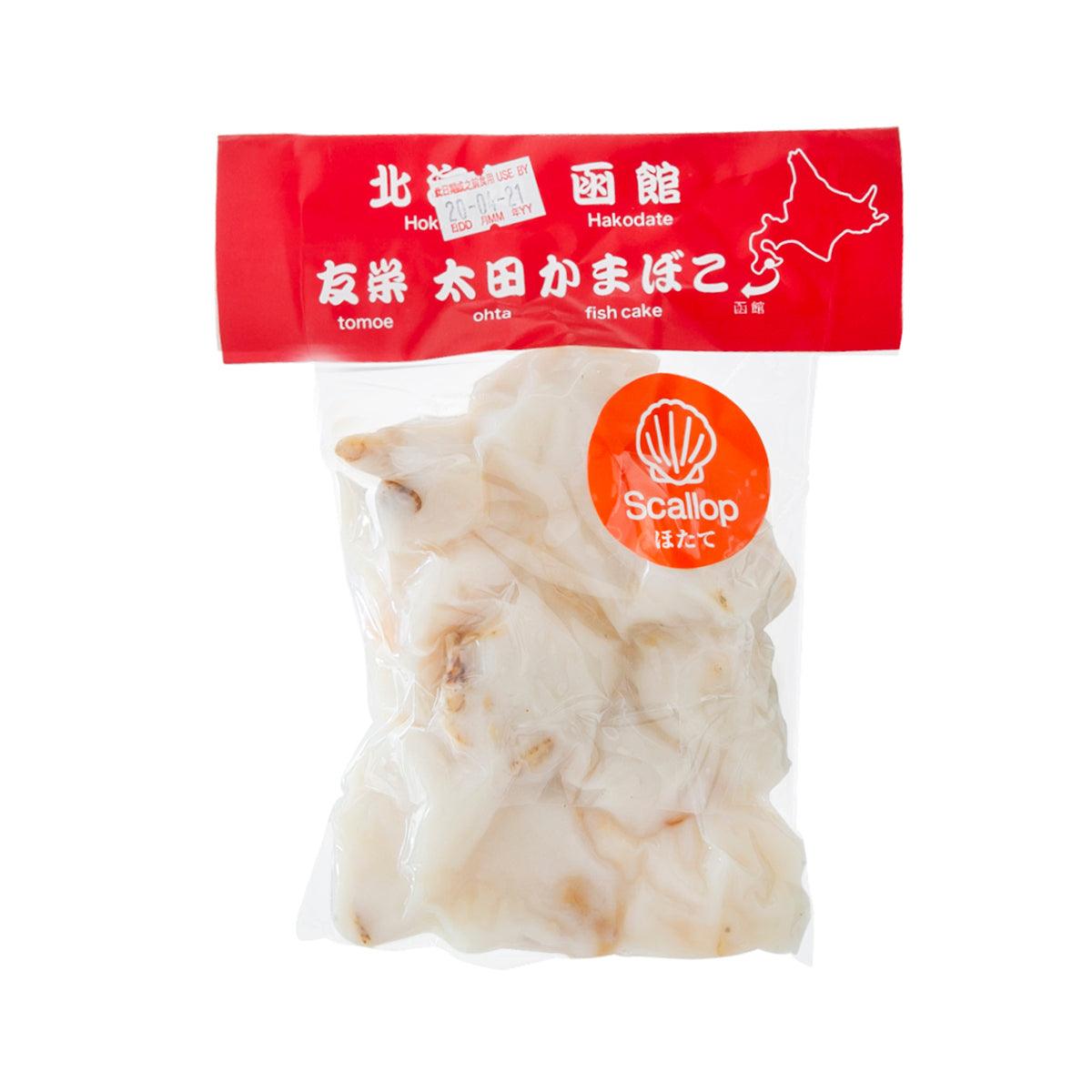 Packaged scallop chigiri fish cake in clear bag, white pieces