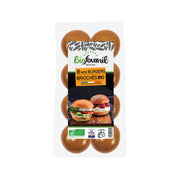 Organic mini brioche burger buns, round golden rolls, sold in a pack