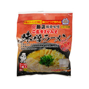 KURATA ramen noodle soup packet, red front with miso broth and green garnish icon