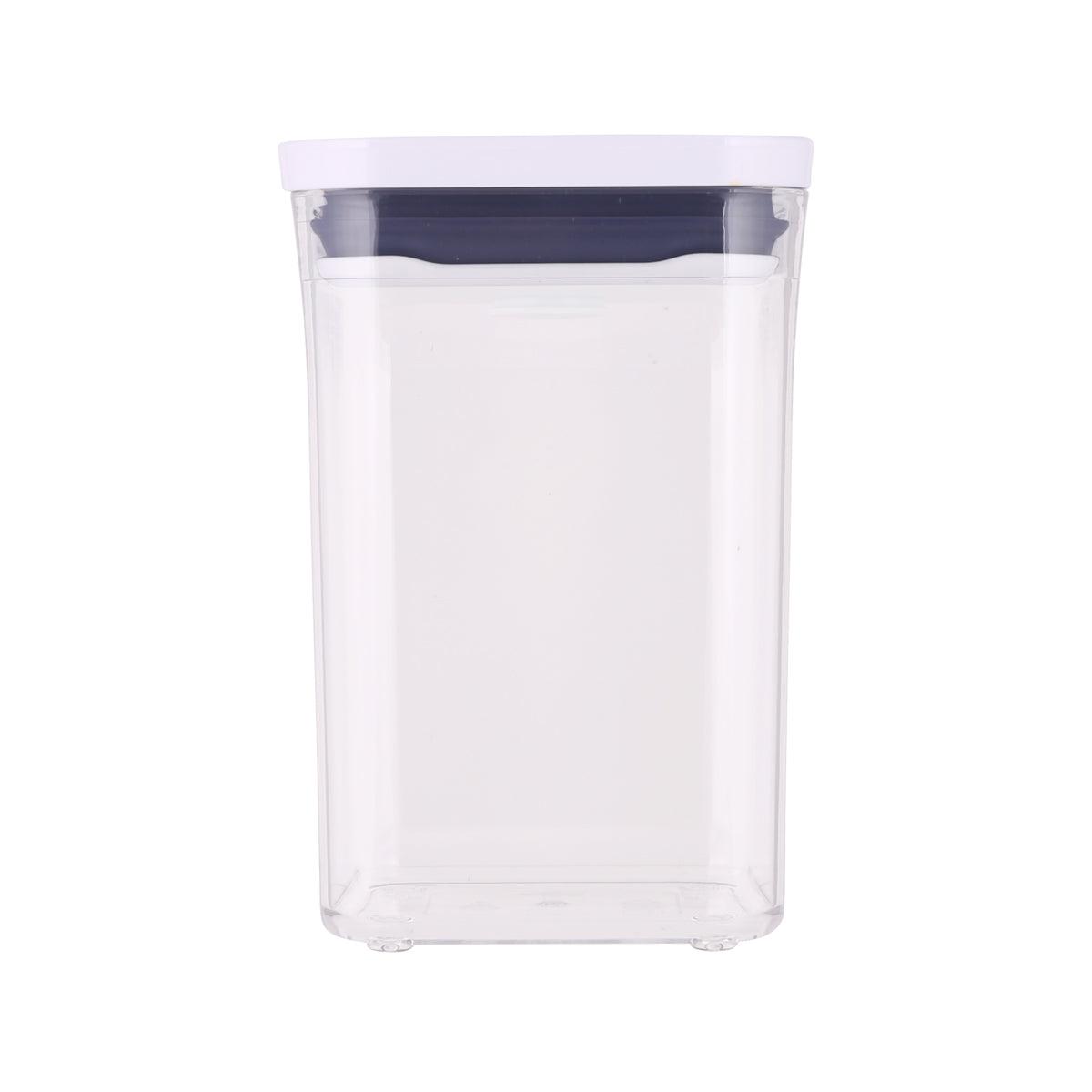 OXO Pop Container small square, clear plastic container with dark lid, 1 qt