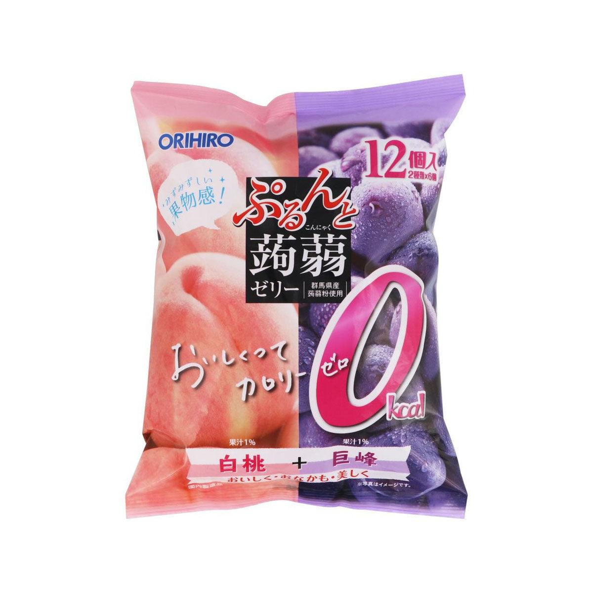 Orihiro zero-calorie konnyaku jelly pouch, white peach and grape, 12 servings