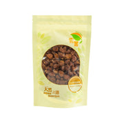 Dried longan pouch with circular window showing dark brown longan pieces