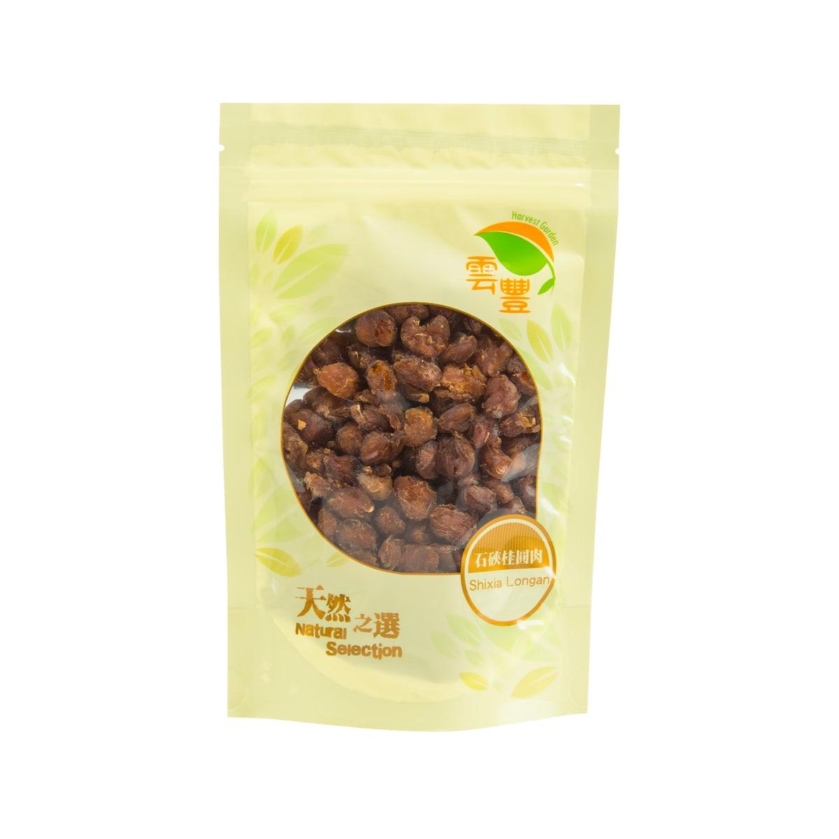 Dried longan pouch with circular window showing dark brown longan pieces