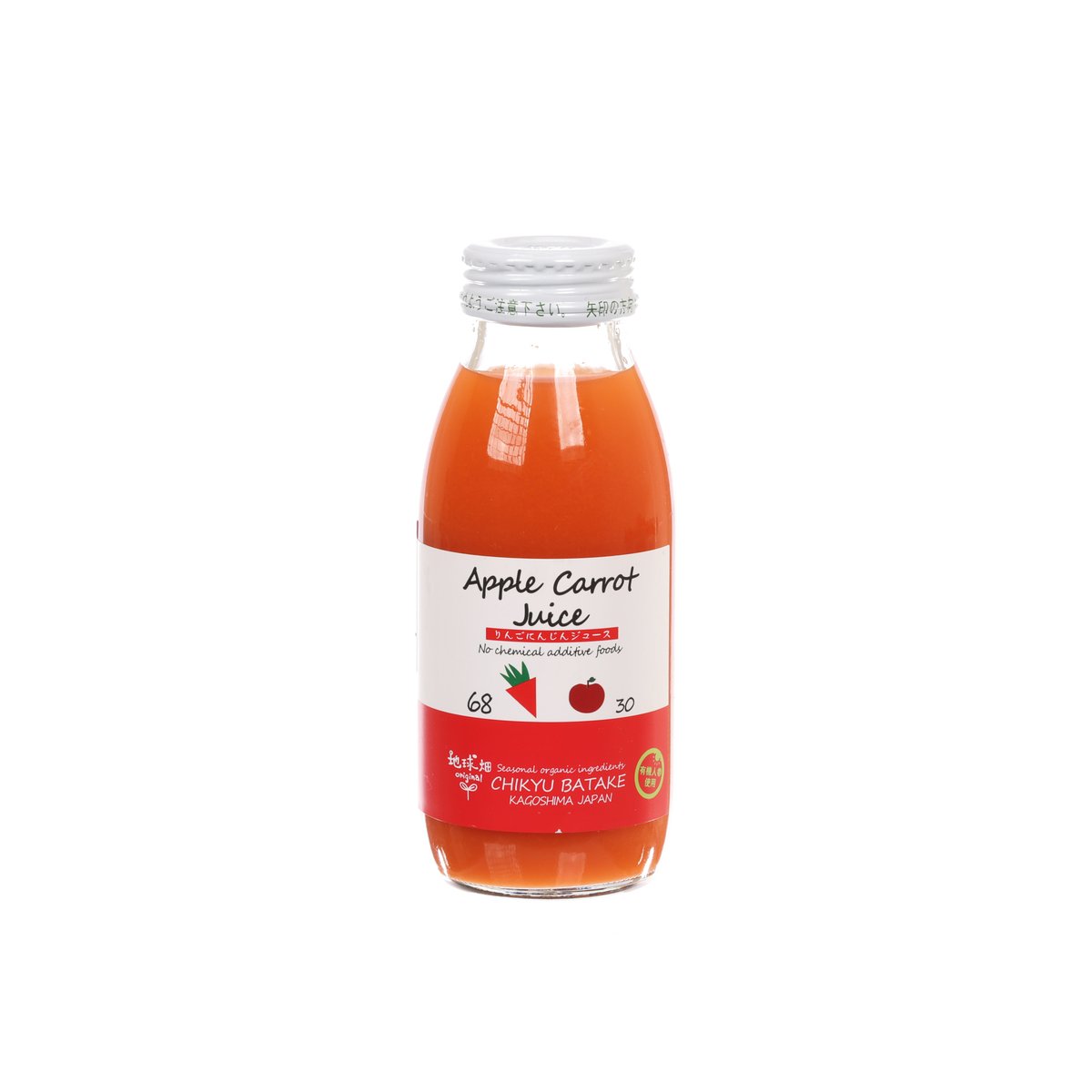 CHIKYU BATAKE apple carrot juice 200mL bottle, front label with fruit graphic