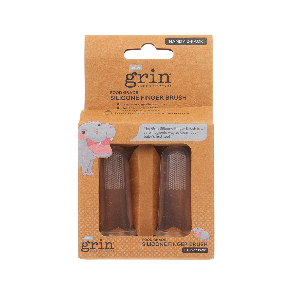 GRIN baby silicone finger brush set, 2-pack; textured bristles on finger-length covers