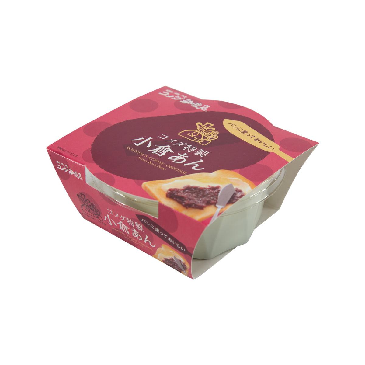 Sweetened red bean paste package with clear plastic lid and pink sides