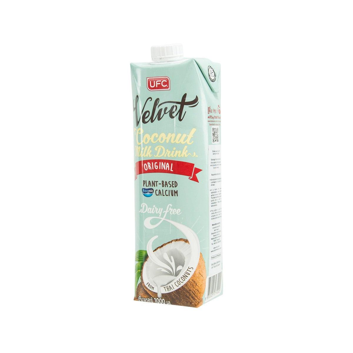 UFC Velvet coconut milk drink carton with side label, Original, dairy-free