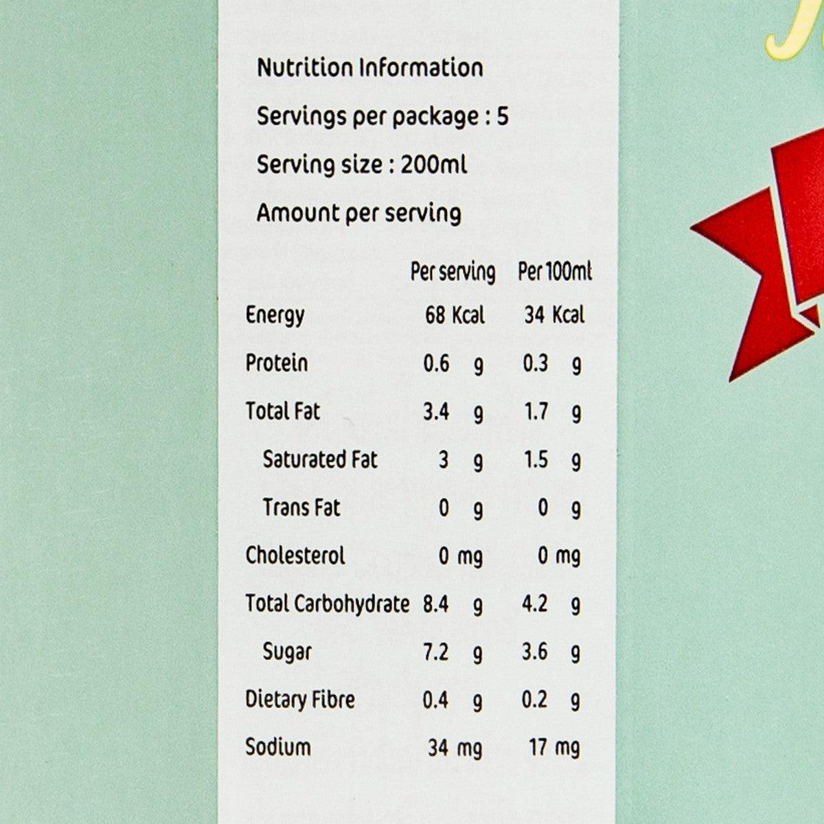 Nutrition information panel for UFC Velvet coconut milk drink, serving size 200 ml