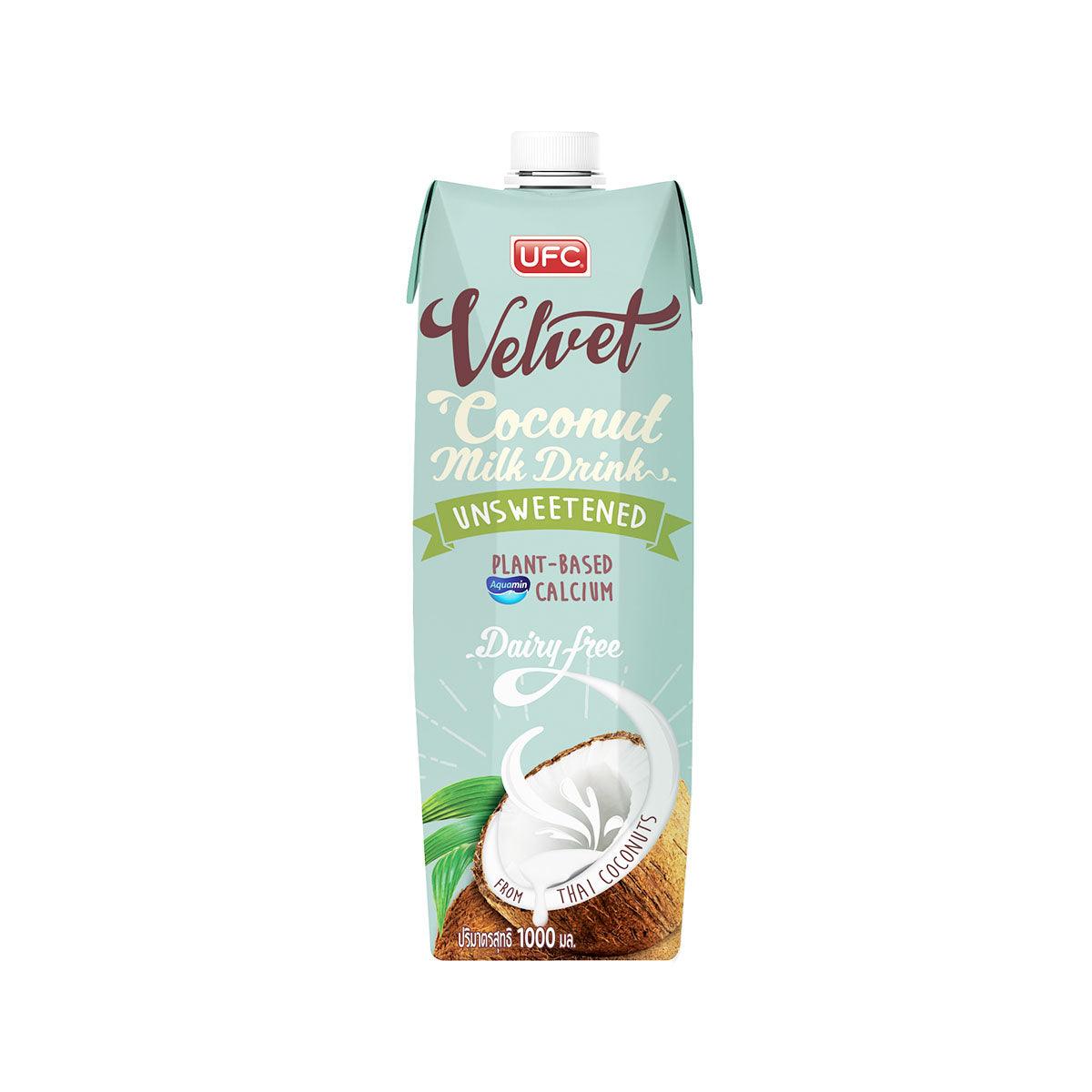 Unsweetened coconut milk drink carton, UFC Velvet, 1L plant-based calcium, dairy-free