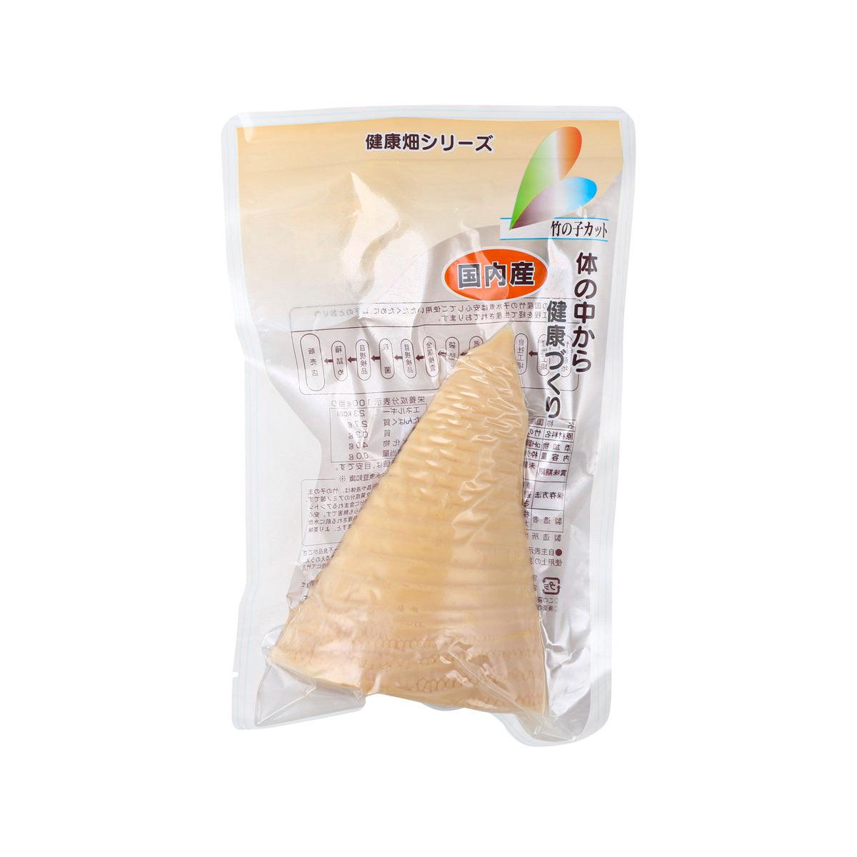 Vacuum-sealed bamboo shoot in clear pouch, conical piece inside