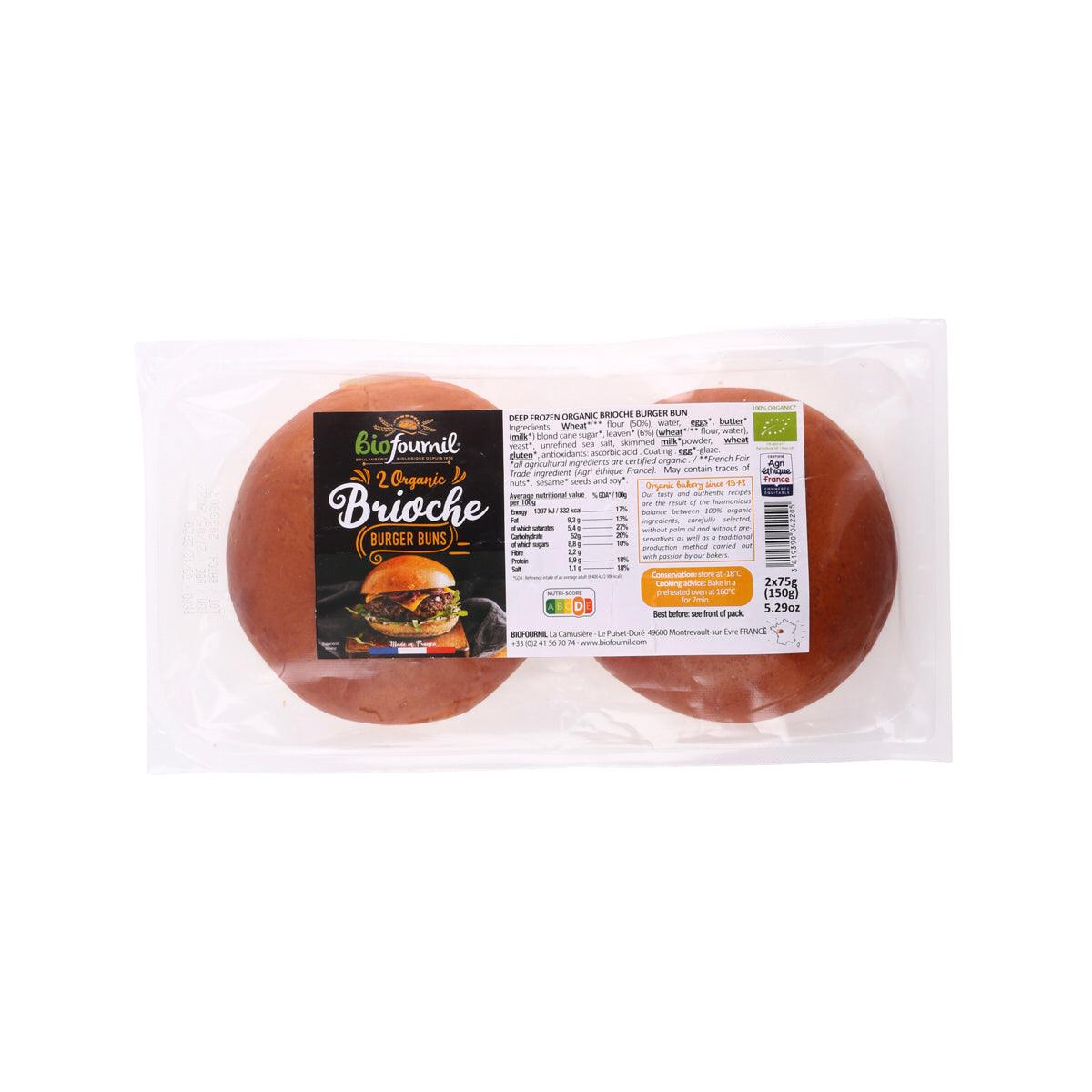 BIOFOURNIL organic brioche burger buns, two-pack in plastic wrap