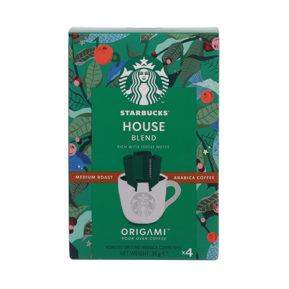 Starbucks Origami House Blend pour over coffee bags, medium roast, green patterned box