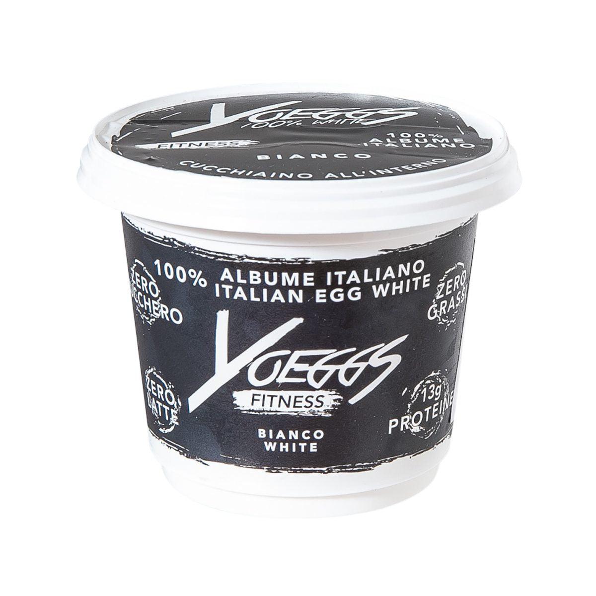 YOEGGS plain egg-white yogurt alternative tub with white lid and black label