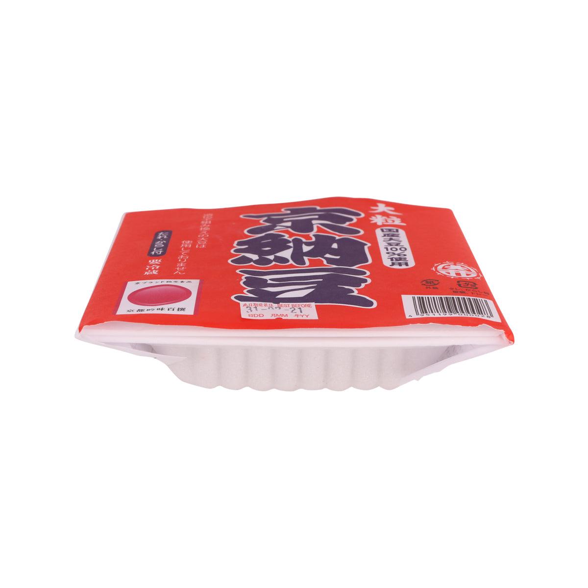Fermented soybeans pack, red backing with barcode and pouch top