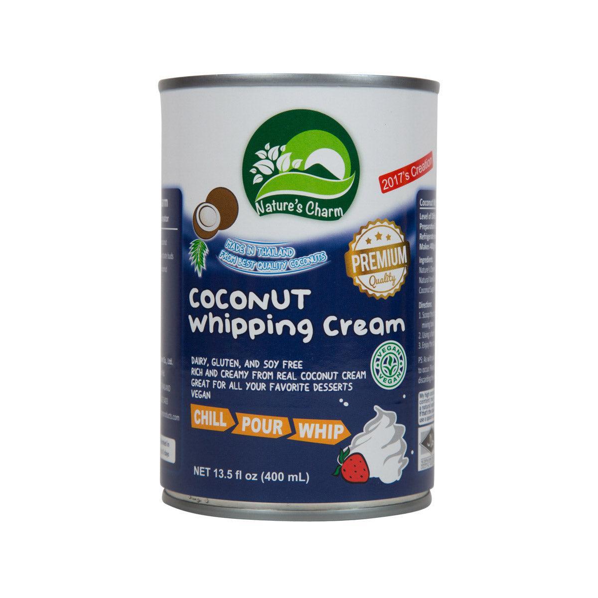 Coconut whipping cream can, 400 mL, Nature's Charm brand with front label