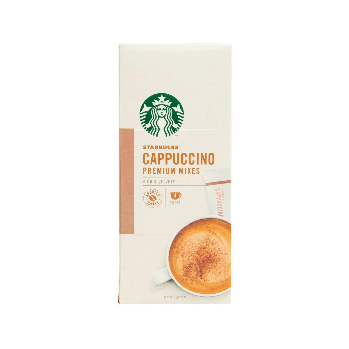 STARBUCKS Cappuccino instant coffee mix box with cup graphic, premium mixes