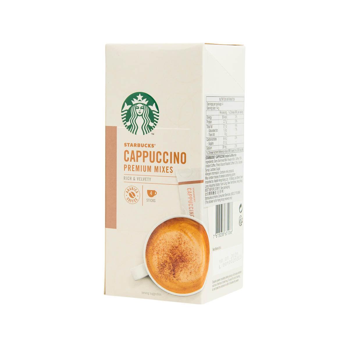 STARBUCKS Cappuccino instant coffee mix box, barcode and nutrition panel
