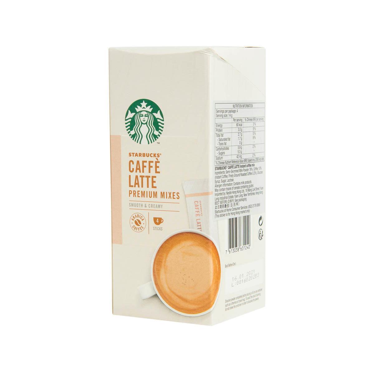 Starbucks Caffe Latte instant coffee mix box back with barcode label