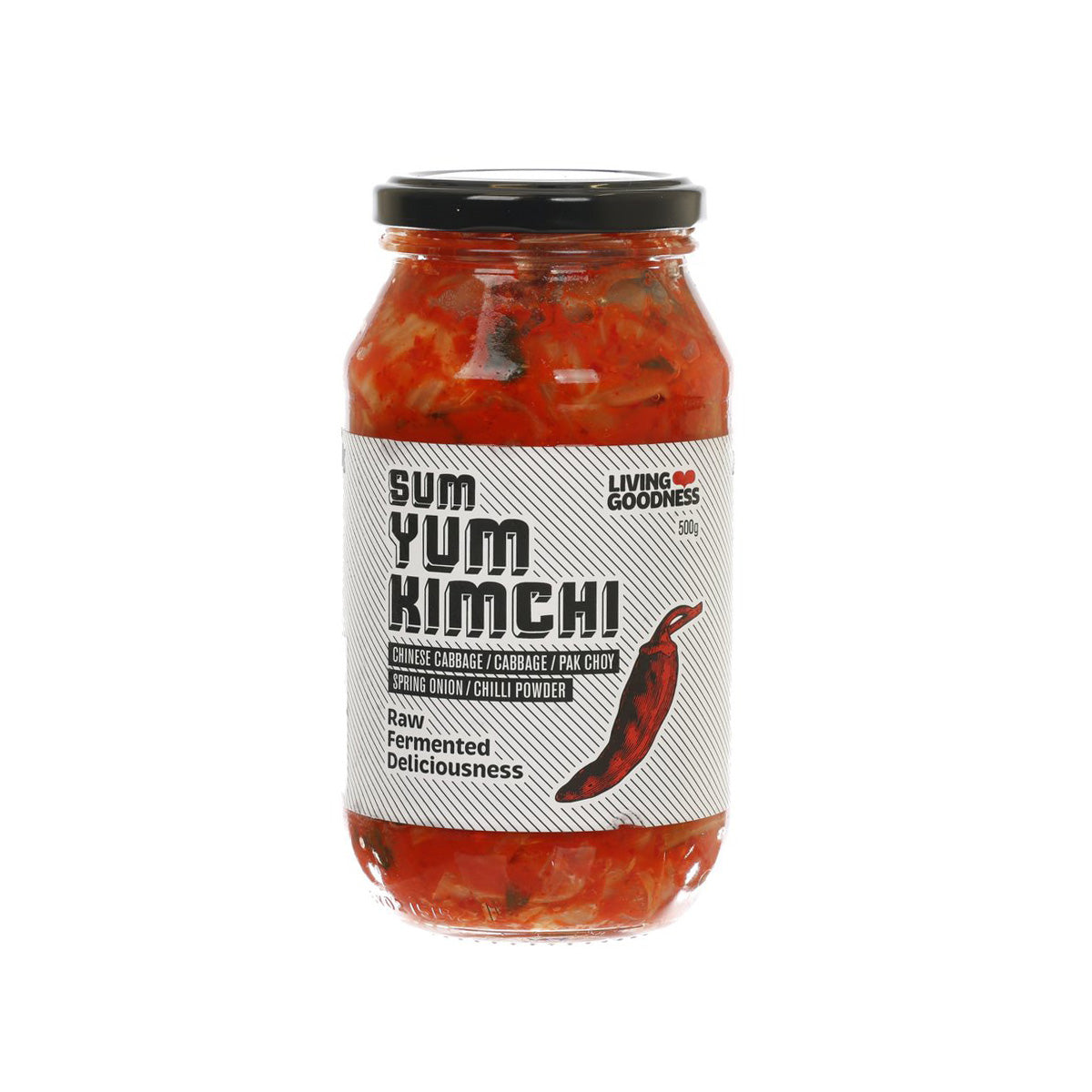 LIVING GOODNESS Sum Yum Kimchi jar, red cabbage kimchi with chili powder, 500g