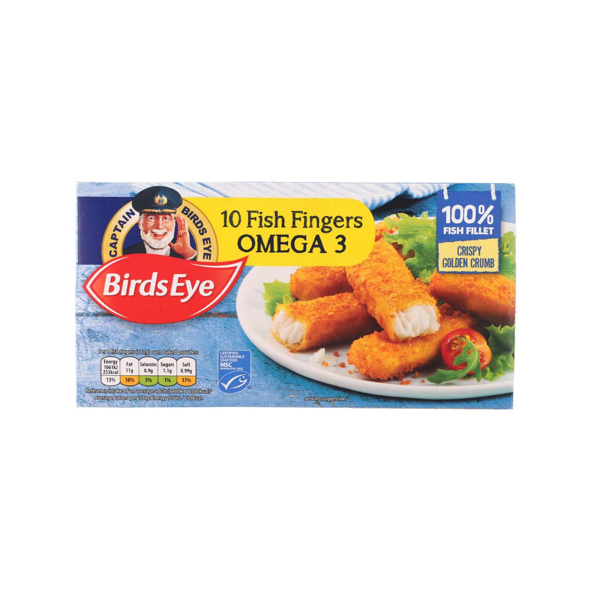 Birds Eye Omega 3 fish fingers 10-pack boxed with golden breaded fish sticks
