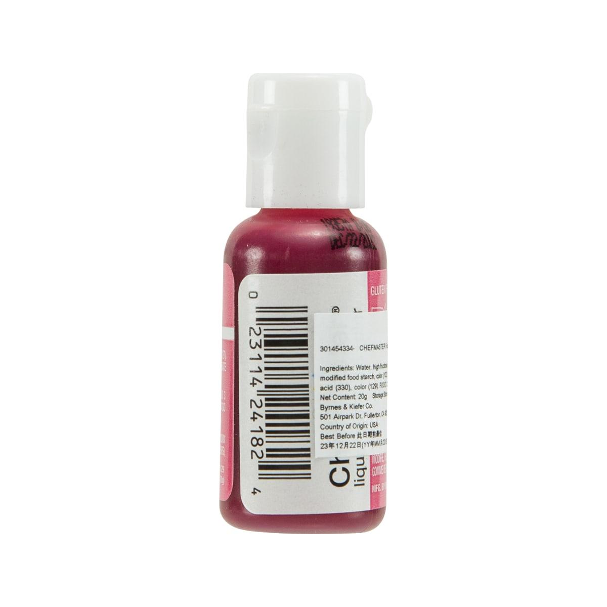 Rose pink food coloring gel bottle with barcode label and clear cap