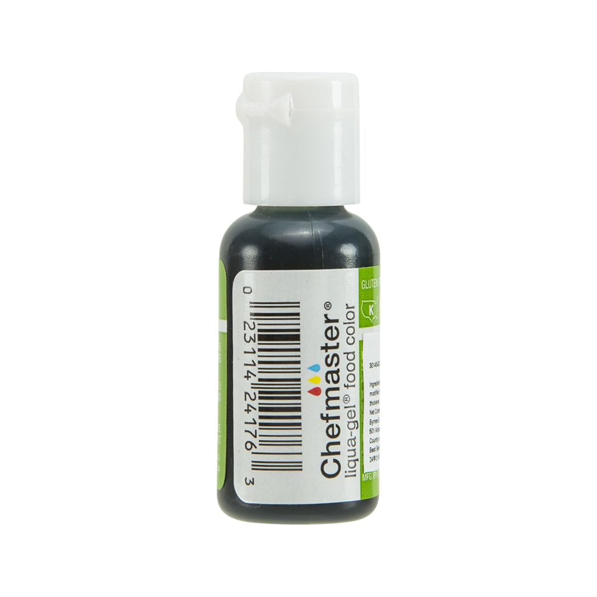 Food coloring gel bottle, Leaf Green, 20 g, back label view with white cap