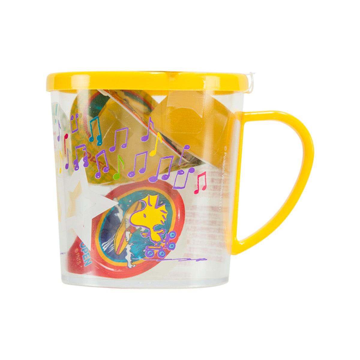 WISMETTAC Snoopy jelly cup with clear plastic container, yellow lid, and handle