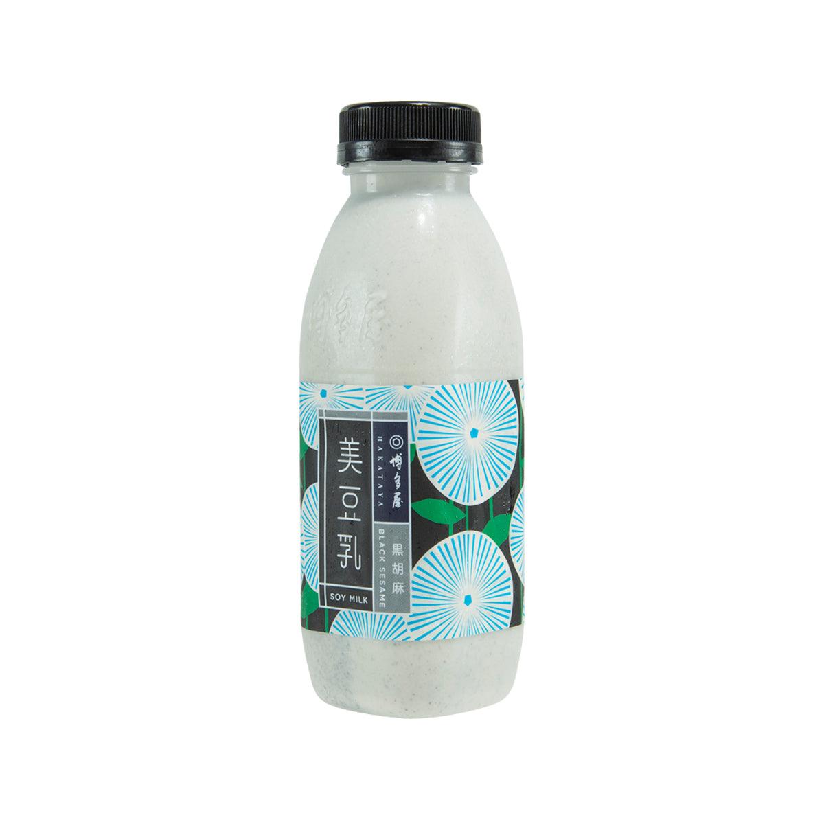HAKATAYA black sesame soymilk bottle, 350 mL, front view with teal circle design